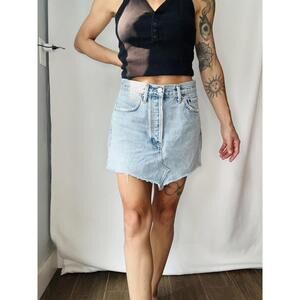 Agolde Light Blue Denim Mini Skirt with Raw Hem size 27